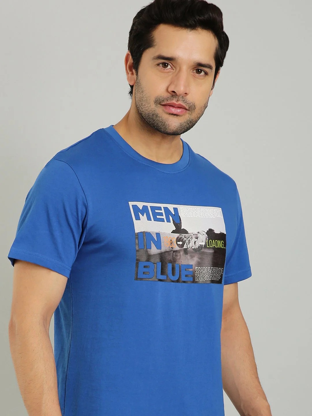Indian Terrain Men's Half Sleeve Regular Fit Blue Round Neck T-Shirt